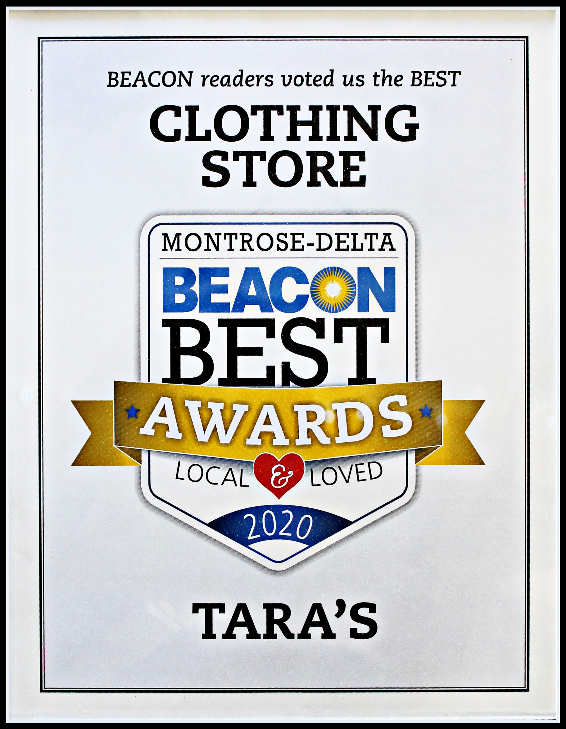 Montrose-Delta Beacon Best Awards, Best Clothing Store, presented to Tara's