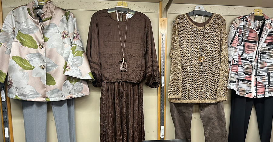 A rack of curated pieces inside Tara's Boutique